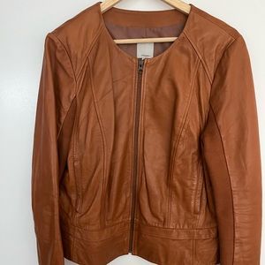 Halogen Women's Leather Jacket in Rich Tan